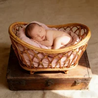 Retro Rattan Round Basket Chair Newborn Photography Props Bebe Photo Accessories Newborn Girl Boy Gift Posing Bed Background
