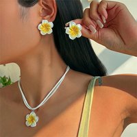 New Bohemian Big Flower Jewelry Set For Women Sweet White Flowers Braided Necklace Earring Girls Summer Beach Party Jewelry Gift