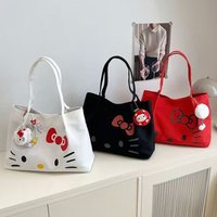 Anime Hello Kitty Bag Red Canvas Bag Large Capacity Shoulder Bag Kt Cat Commuting Travel Printed Tote Bag Shopper Bag Gifts