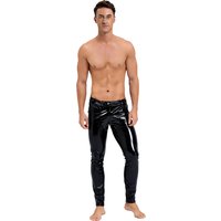 Men Fashion PU Leather Pencil Pants Low Waist Patchwork Design Skinny Long Pants with Pockets for Nightclub Rock Stage Party