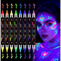 8-Pack of 16-Color Uv Glow Markers, Quick-Drying Neon Color Markers, Luminous Pens for Graffiti, Creative Drawing for Students, Fluorescent Markers, Washable and Erasable, Dual-Tip Flexible Nibs