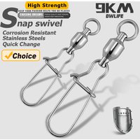 9KM 10Pcs Fishing Ball Bearing Swivels Duolock Snap Stainless Steel Fishing Connector Swivels with Crane Barrel Lure Fish Tackle