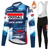 AliExpress NONE 2025 New QUICK STEP men's fleece warm Long Sleeves Cycling Jersey winter cycling suit set warm fleece shoulder strap long pants