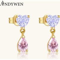 ANDYWEN 925 Sterling Silver Purple Heart Pink Pear Zircon Drop Earrings 2026 Sweet Cute Women Romantic Party Jewelry Gift