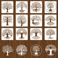 12Pcs Life Tree Templates Stencil, Plastic Drawing Stencil Templates for Painting on Wall Canvas Crafts DIY Home Furniture