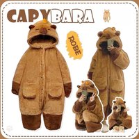 Women Pajamas Lovely Capybara Robe Girls Homewear Anime Onesie for Adults Coral Fleece Warm Pajams Friend Party Holiday Jumpsuit