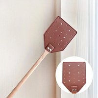 1pc Heavy Duty Leather Fly Swatter Brown Leather with Beech Wood Long Handle for Indoor and Outdoor