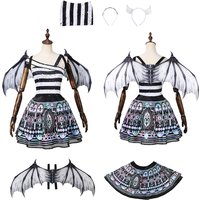 Stone Statue Cosplay Costume Anime Girl Printed Dress with Wings Hair Hoop Ear Set Halloween Carnival Party Uniform