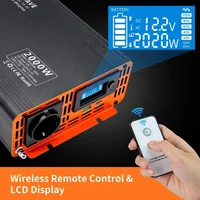 MFUZOP 2000W 1500W Inwerter o czystej sinusoidzie 12V DC na AC 220V 230V, konwerter napięcia do samochodu i kampera z gniazdem USB-C, gniazdem AC EU i wyświetlaczem LCD