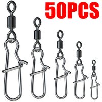 50PCS/Box Stainless Steel Fishing Connector Pin Bearing Rolling Swivel With Snap Fishhook Lure Accessories 4# 6# 8#10#12# 5 Size