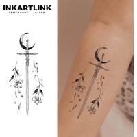 Moon Sword temporary tattoo sticker, waterproof magic tattoo, lasts to 15 days fake tattoo, semi permanent tattoo