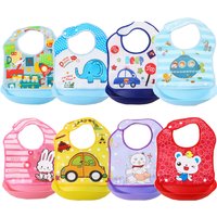 Security Cartoon Print Baby Bibs Boys Girls Bib Waterproof Soft Silicone Kids Burp Cloth Children Bib Feeding Bib with Pocket