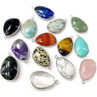 2pcs 20x30mm Natural Crystal Gem Mineral Stone Pendant Charm For Making Necklace Earrings Jewelry Silver Color Border