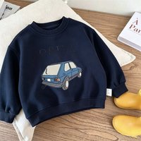 Casual Sports Tops Kids Crewneck Pullovers Printed Sweatshirts Little Car Printed Hoodie Boys Child Trendy Navy Beige Clothing