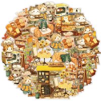 Etori Life 15Pcs Warm Aesthetic Stickers with Cute Baking Cat Patterns and Small House Designs for Laptops, Suitcases, Photo Albums, Guitars, Bicycles, Office Decoration Accessories, Handmade