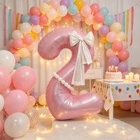 Matte 40inch Pink Large Number Balloons with Bows and Pearls for Birthday Age Photo Props, Background Wall Party Decorations, Suitable for Birthday Parties, Outdoor Events, Anniversary Celebrations,