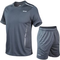 CHRLCK Men's Quick Drying Running Sets Breathable Hiking Fishing T-Shirt Short Soft Elasticity Gym Fitness Suits Outdoor Sports