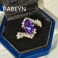 925 Sterling Silver Stylish Delicate Amethyst Horse Eye Zircon Ring Birthday Party Anniversary Gift