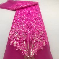 French Sequins Net Lace Fabric 2025 High Quality African Lace Embroidered Nigerian Tulle Lace 5 Yards For Sewing Party Dresses image 4