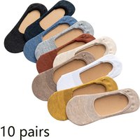10 Pairs Women Cotton Low Cut Socks Solid Color Softable Summer Silicone Non-slip Deep Mouth Prevent Heel Loss Slipper Socks