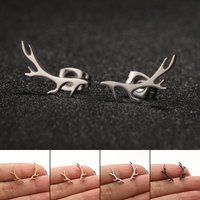 Shuangshuo Vintage Fashion Deer Antler Earrings Stainless Steel Elk Studs Christmas Earrings Xmas Jewelry Gift Ear Accessories