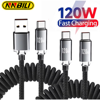 NNBILI 120W Car USBA to Type C Fast Charging Spring Telescopic Cable For Samsung S26 Huawei USBC To USB C Cable For iPhone 17 16
