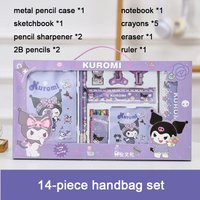Sanrio 14-Piece Stationery Set, Including Metal Pencil Case, Notebook, Crayons, Ruler, Etc., Children's School Supplies Gift
