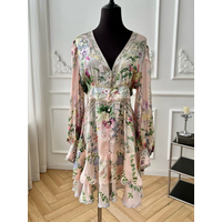 Luxury colorful silk floral printed long dress for women elegant V neck waist cinched single breasted evening gown fashion