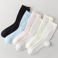 3 Pairs Women Socks Spring Summer Solid Color Thin Mesh Breathable Cute Lace Fashion Korean Style Long Socks for Women