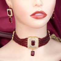 Morocco Jewelry Set Hand Beads Choker Necklace Drop Earring Square Crystal Pendant Arabic Neck Chain Bridal Bijoux