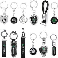 For Skoda Keychain Octavia Mk3 A5 Fabia 2 Superb 2 Kamiq Kodiaq VRS Car Metal Key Chain Keyrings Leather Key Case Braided Rope