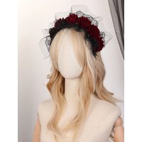 Baroque Handmade Red Flowers Headbands For Women Lace Hairbands Halloween Party Hair Accessories
