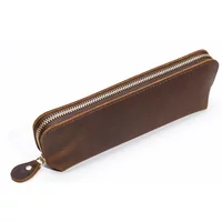 Genuine Leather Pencil Case Pen Holder Retro Cowhide Pencil Organizer Bags Stationery School Office Supplies