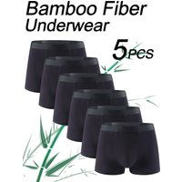 5-Piece Set Of Bamboo Fiber Men's Pure Black Boxer Shorts, Personalized Luxury Fashion Underwear, Casual Boxer Shorts