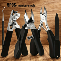 Stainless Steel Toenail Clippers Set with Ergonomic Handle,Includes Wide Mouth Angled Scissors,Nail File Cuticle Tool