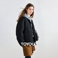 TOYOUTH Women Down Jacket 2026 Winter New Arrival Lightweight Loose Crew Neck Corduroy Spliced Outerwear