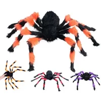 75/150/200cm Halloween Plush Simulation Spider Colorful Black Ghost House Bar Scary Big Spider Outdoor Decor Props Spider Web