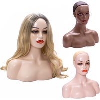 Realistic Female Mannequin Head with Shoulders for Display Manikin Head with Shoulder for Wig Jewelry Makeup Hat Display