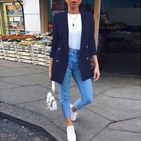 Plus size Western fashion lapel cardigan mid-length temperament suit jacket for women