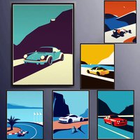 1pc frameless canvas painting 1pc Classic 911 Car Poster Scandinavian Retro Trend Car Wall Art Red Yellow Green White Canvas Pai