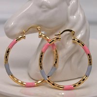 Vintage Large Hoop Earrings -14K Gold Plated Copper Jewelry ForWomen -Elegant Golden Pink Color -Personality Statement Piece