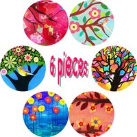 6-piece set - Tree themed, wooden coaster, anti slip and heat-resistant, dining table decoration, restaurant gift