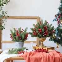 35pcs Artificial Pine Branches with Holly Red Berries Stems Christmas Tree DIY Wreath Decorations for Home Xmas Decoration