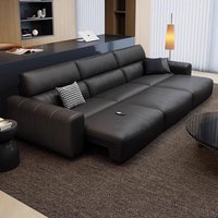 Leather sofa electric sofa bed Italian minimalist three-person small apartment