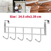 Strong Stainless Steel 5 Hook Over Cabinet Door Hanger 24 5x9 cm Small Space Saver for Clothes Towel Bathroom Storage