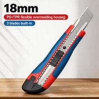 Utility Knife with Hideaway Storage - PP+TPR Handle, Stores 3 Blades Inside, Accepts 18mm Blades for Home, Office & DIY Cutting