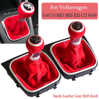 Manual 5 6 Speed Gear Shift Knob Lever HandBall Red Suede Leather Gaiter Boot For Volkswagen VW Golf 5 6 MK5 MK6 R32 GTI 04-09