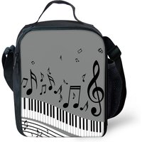 Piano Notes Print Shoulder Strap Insulated Lunch Bags 2D Flat Cartoon Boys/Girls Picnic Food Preservation Lunch Box Bag Thermal