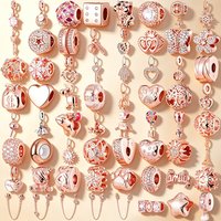 2026 Hot Sale Rose Gold Heart Flower Charms Beads Pendant Fit Original Bracelet Necklace Beads For Diy Jewelry Women Girls Gifts