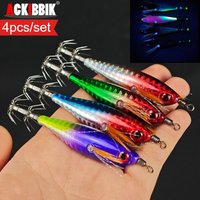 Ackibbik 4pcs/set 8cm Squid Jig Lure Saltwater Shrimp Fishing Lures Luminous Squid Jig Hook Shrimp Hard Bait Fishing Accessories